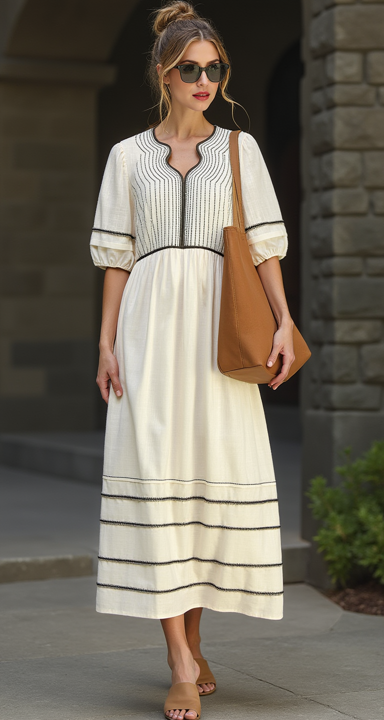 White Cotton Dress with Black Lining