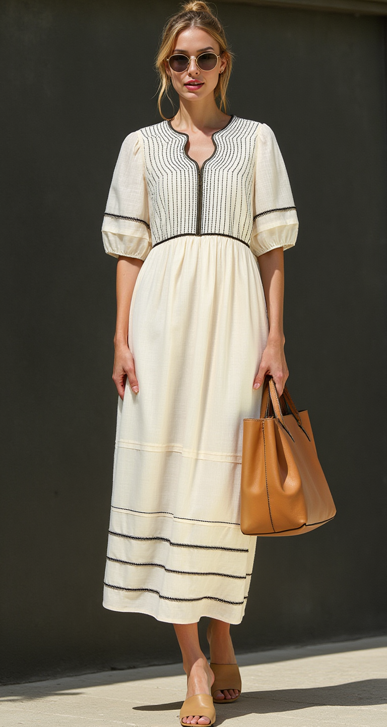 White Cotton Dress with Black Lining