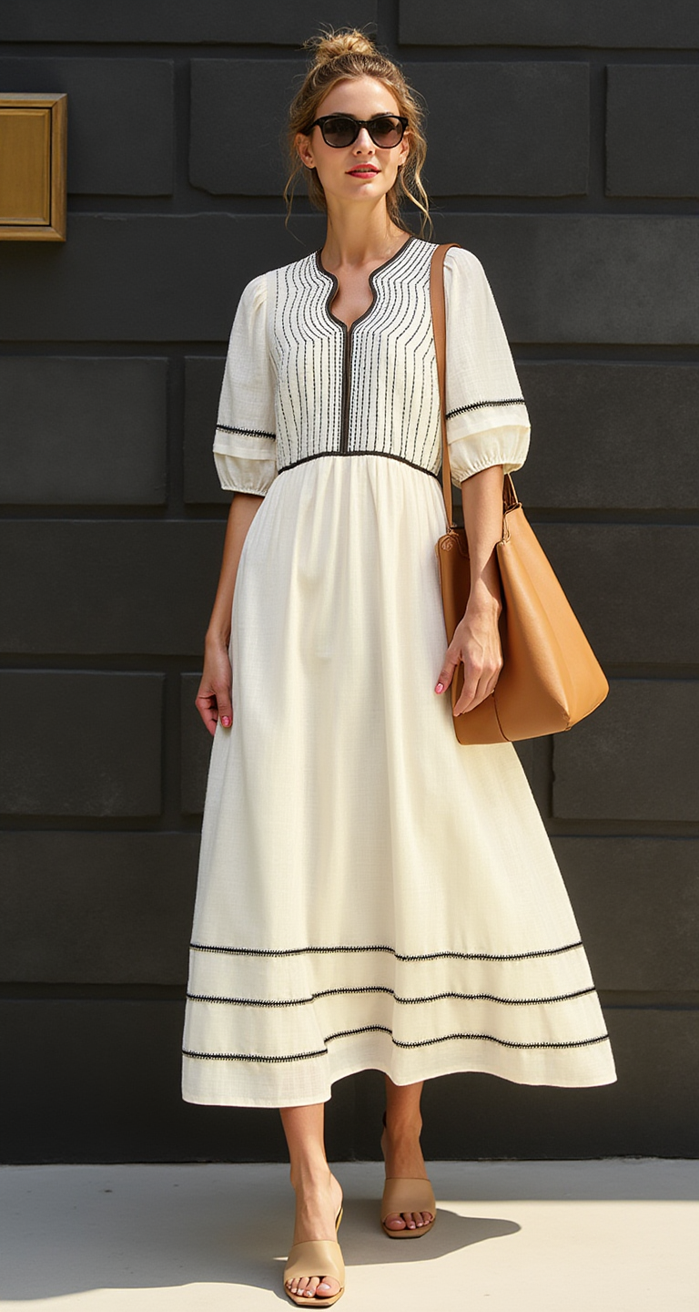 White Cotton Dress with Black Lining