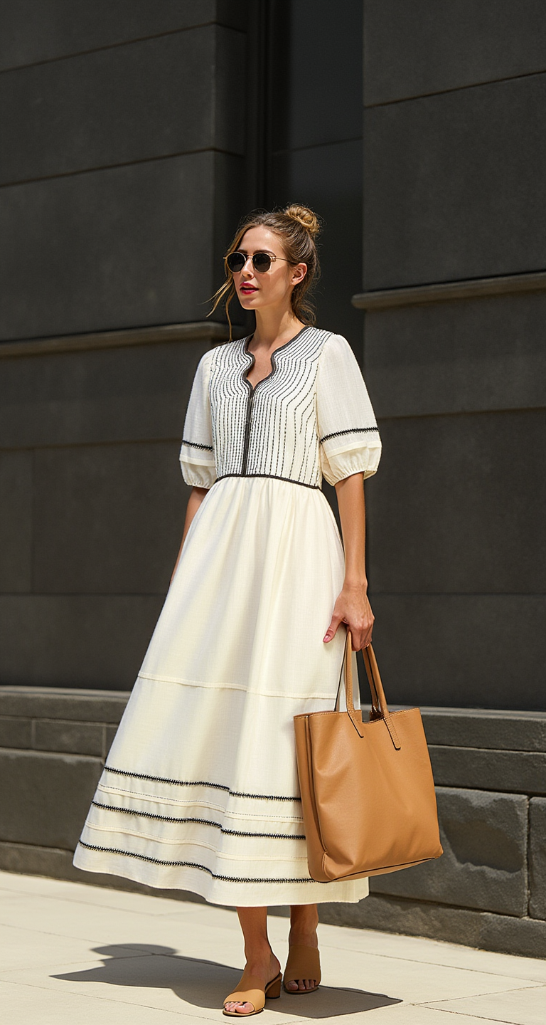 White Cotton Dress with Black Lining