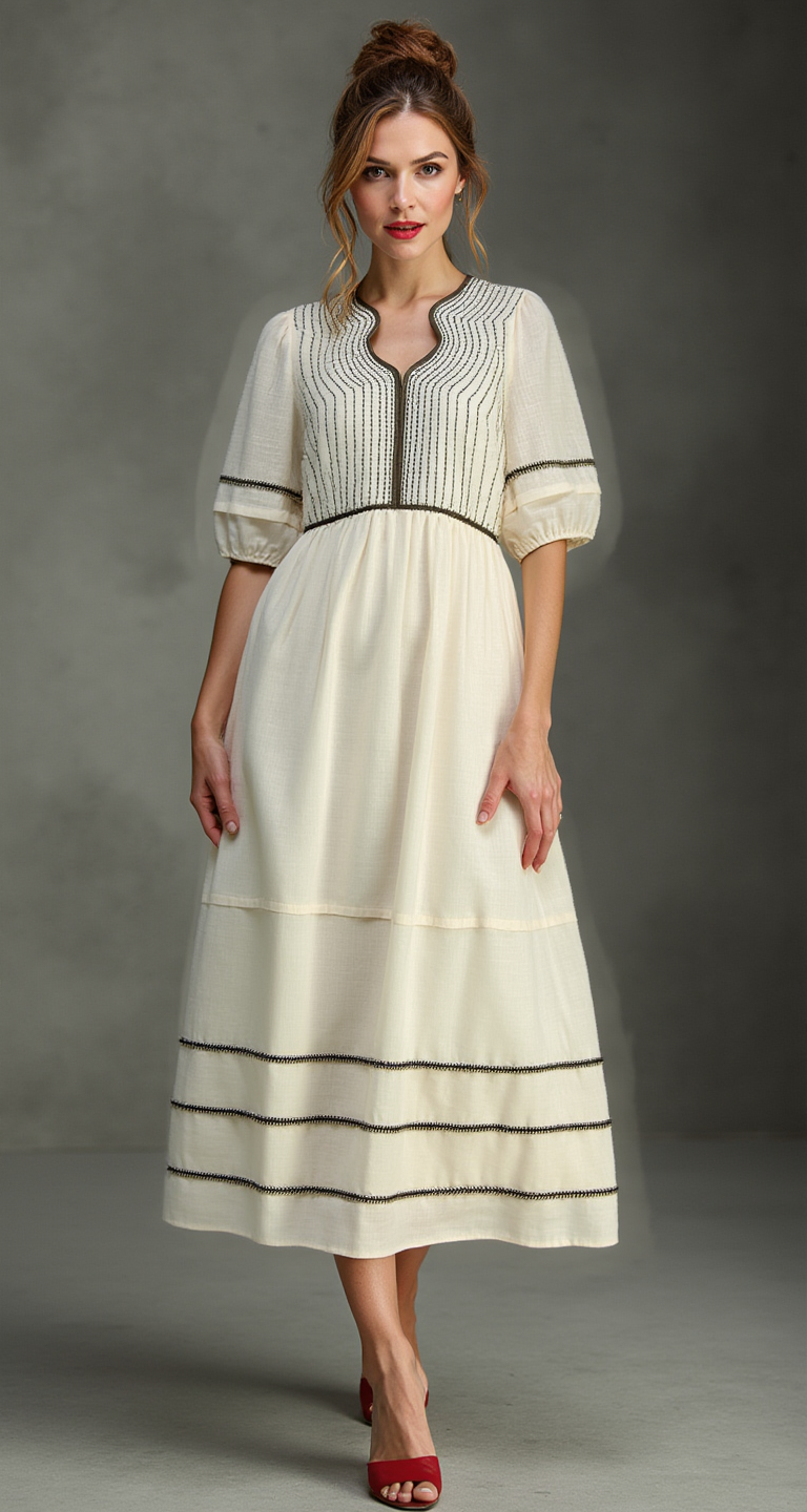 White Cotton Dress with Black Lining