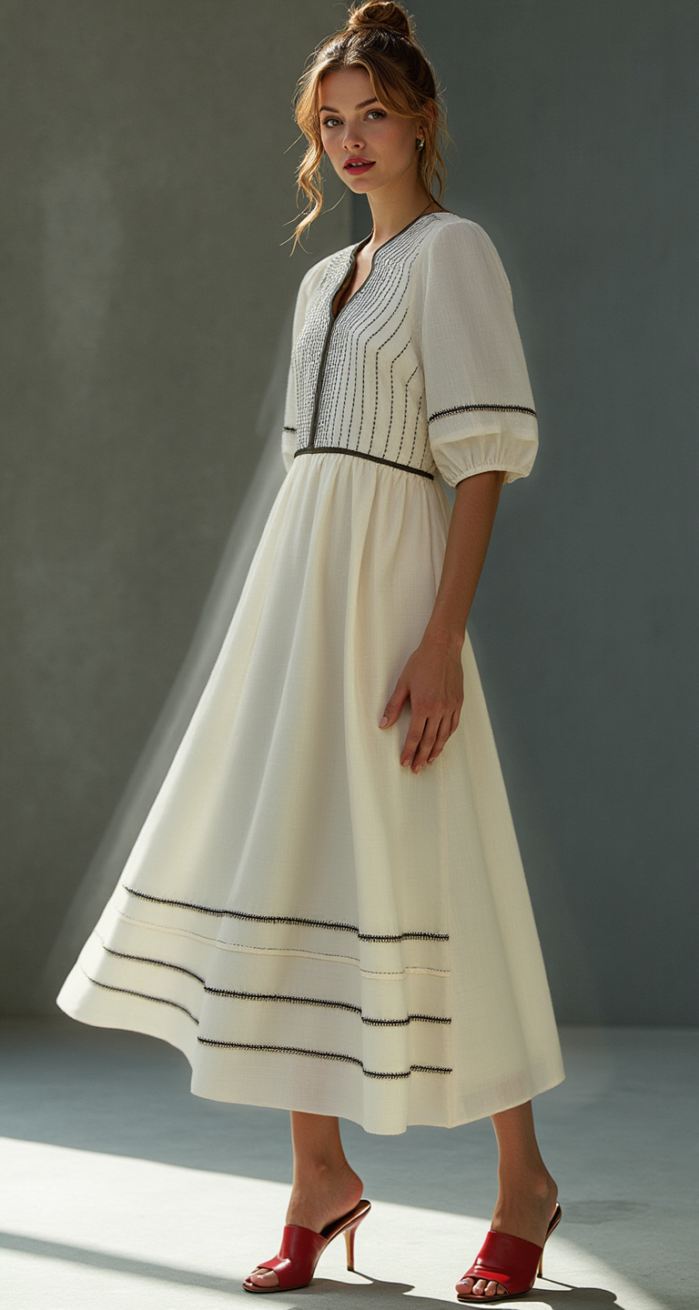 White Cotton Dress with Black Lining