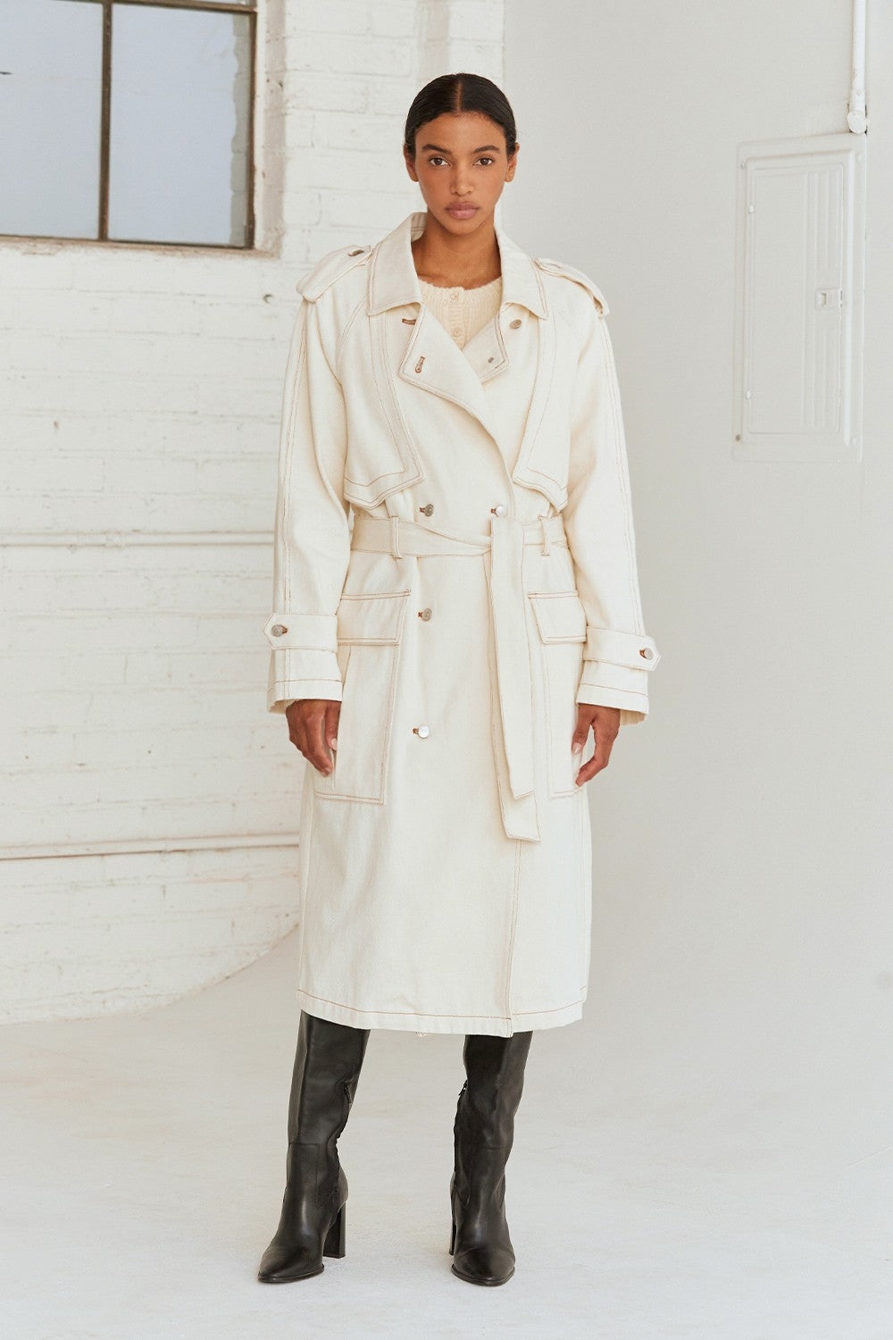 Denim Trench Coat White