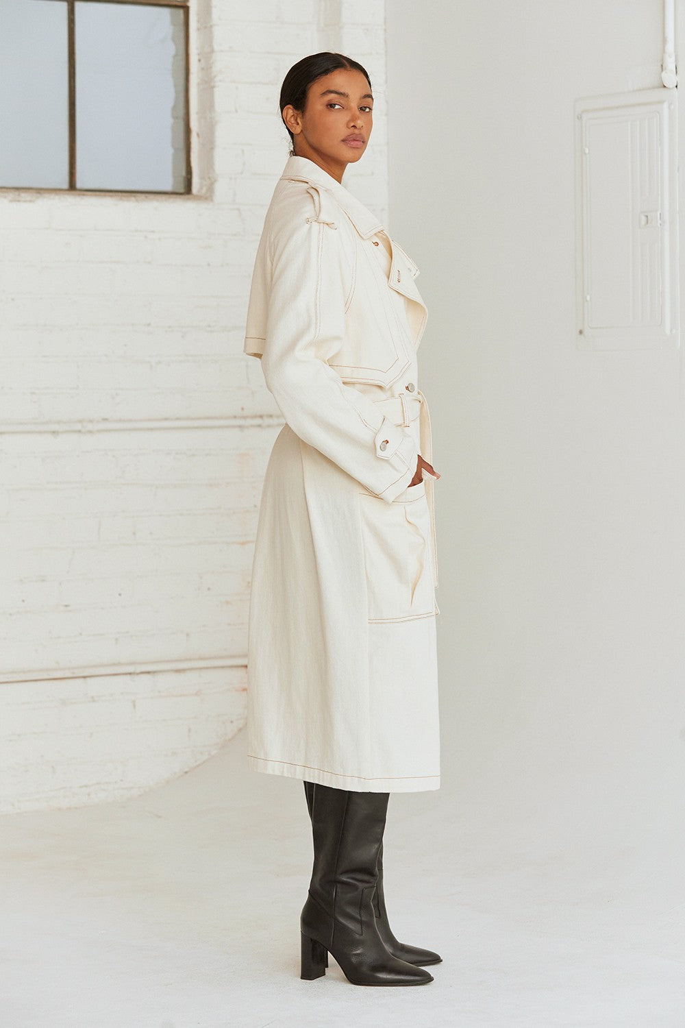 Denim Trench Coat White