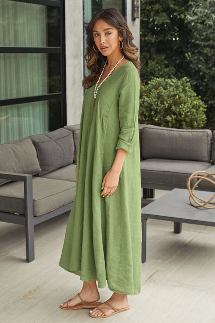 Aria Green Linen Dress
