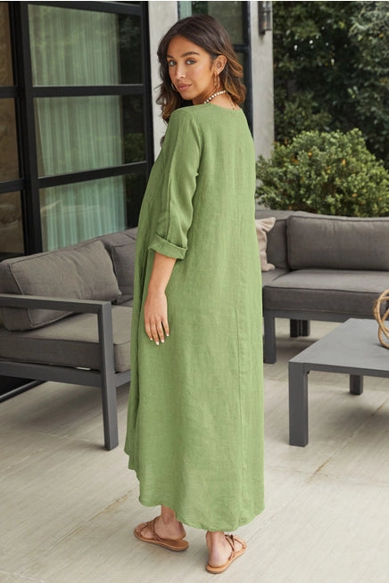 Aria Green Linen Dress